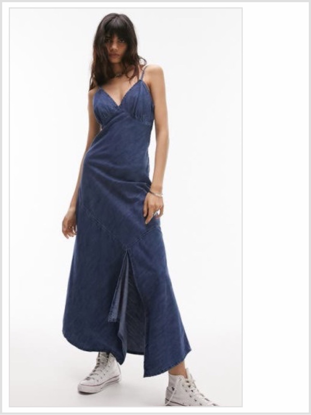 Topshop Sleeveless Denim Maxi Dress in Medium Blue sz 8